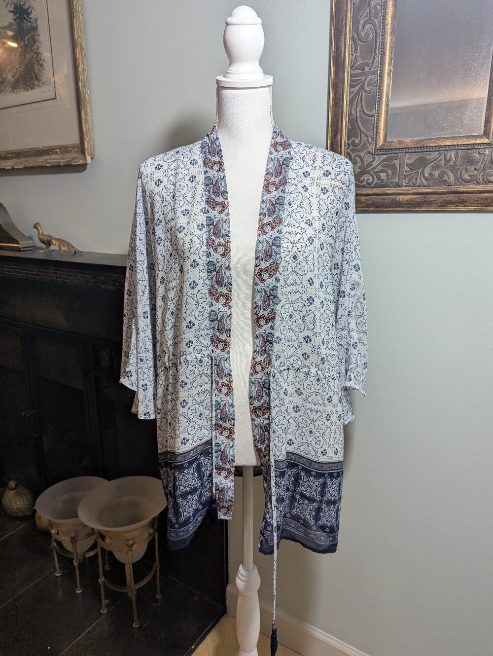 Christopher & Banks Women's S/M Floral Drawstring Kimono Duster Beach Cover Up